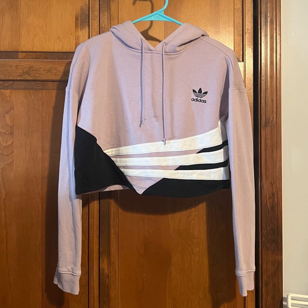 Adidas cropped sweatshirt hoodie lilac light purple size XS